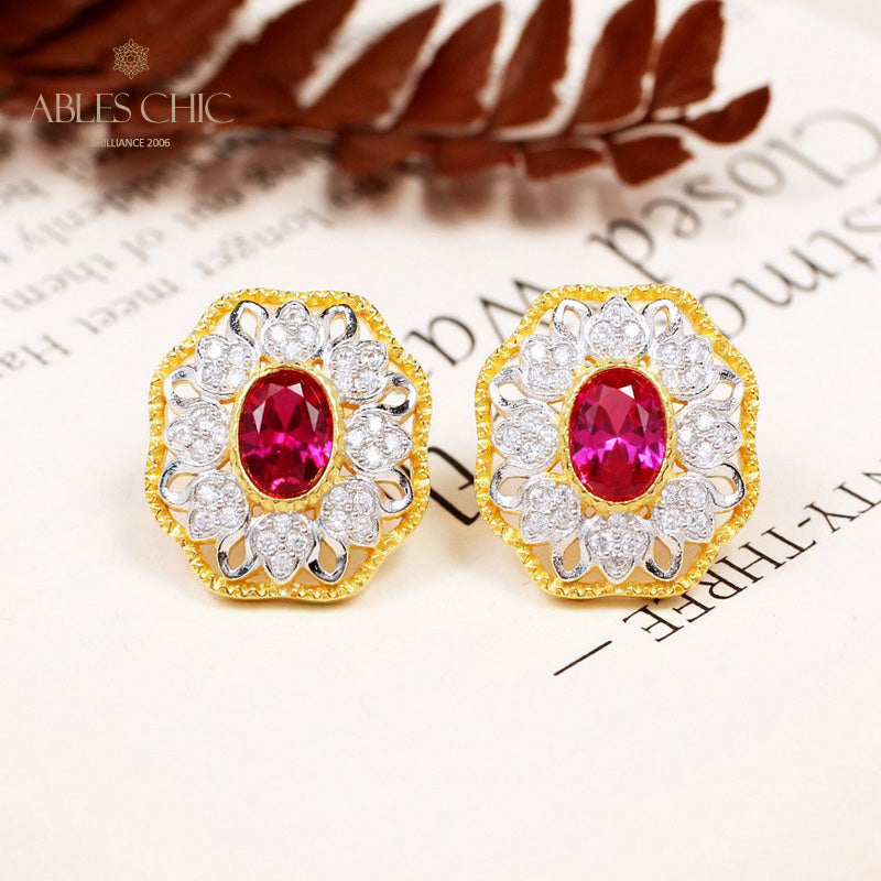 Boucles d'oreilles ovales en filigrane floral saphir 5531