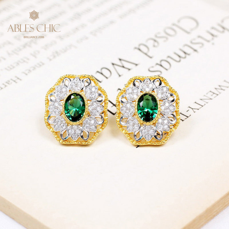 Boucles d'oreilles ovales en filigrane floral saphir 5531