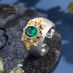 Bague soyeuse fleur d'émeraude 6067