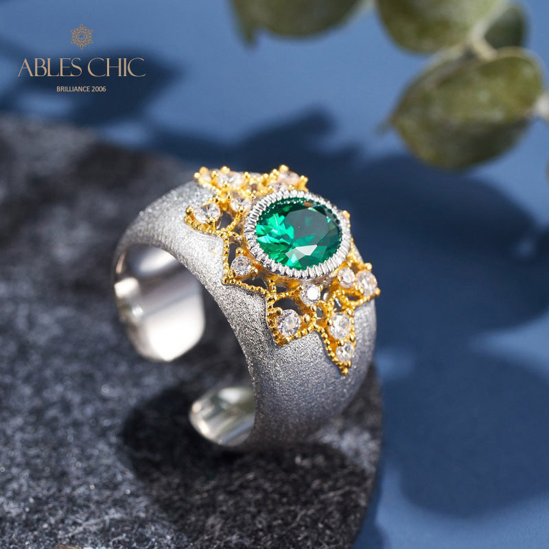 Bague soyeuse fleur d'émeraude 6067
