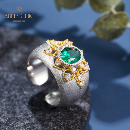 Bague soyeuse fleur d'émeraude 6067