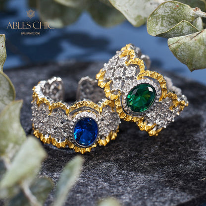 Bague florale en dentelle émeraude 6071