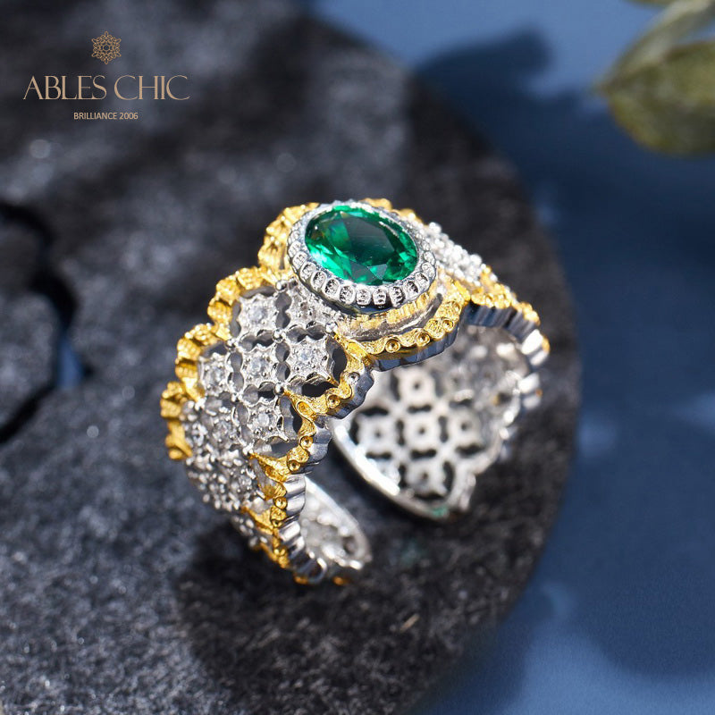 Bague florale en dentelle émeraude 6071