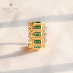 Bague ouverte florale ajourée émeraude 6046