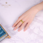 Bague ouverte florale ajourée émeraude 6046