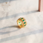 Bague ouverte florale ajourée émeraude 6046