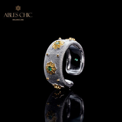 Bague Ouverte Soyeuse Fleurs Étoilées 6374