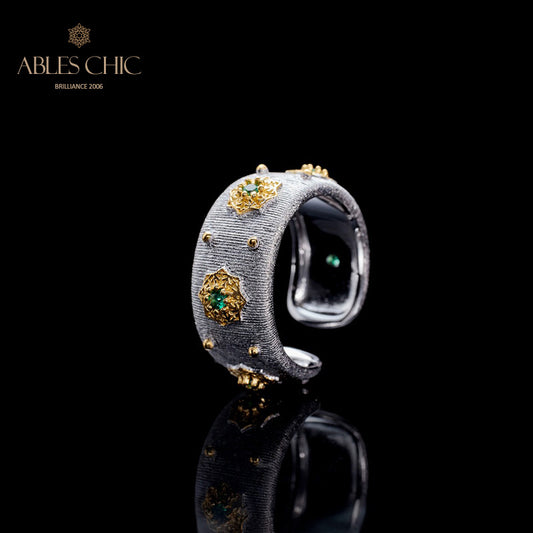 Bague Ouverte Soyeuse Fleurs Étoilées 6374
