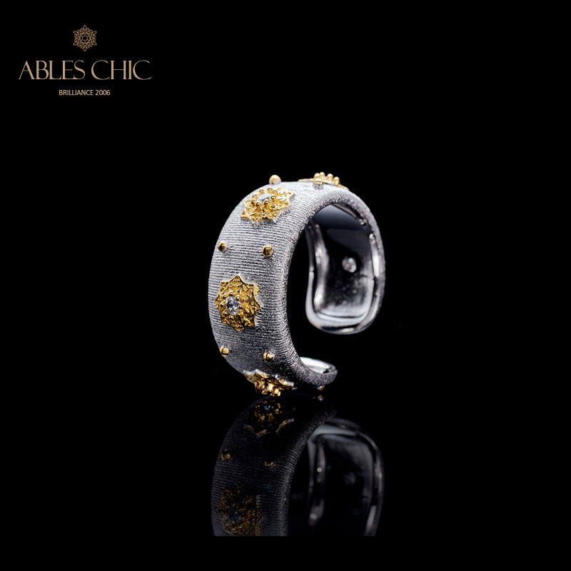Bague Ouverte Soyeuse Fleurs Étoilées 6374