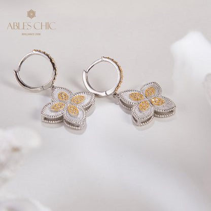 Boucles d'oreilles trèfle à motif en tissu 6125