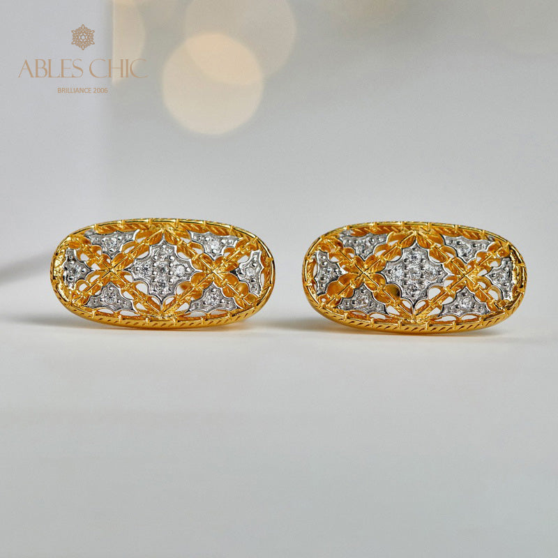 Boucles d'oreilles ovales longues en dentelle 6016