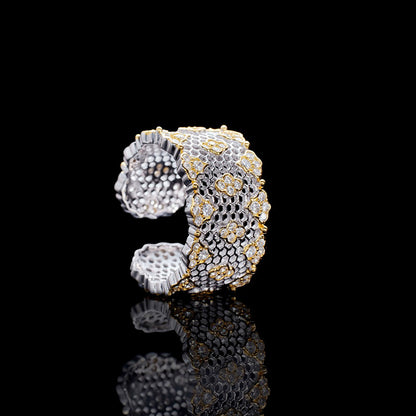 Anneau ouvert floral en nid d'abeille en dentelle 6029