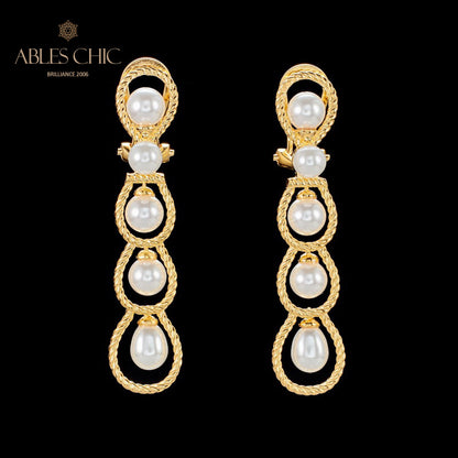 Boucles d'oreilles lustre en perles et chaîne en corde, 6136