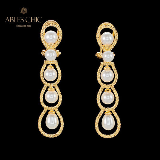 Boucles d'oreilles lustre en perles et chaîne en corde, 6136