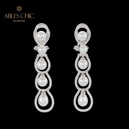 Boucles d'oreilles lustre en perles et chaîne en corde, 6136