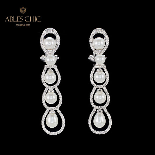 Boucles d'oreilles lustre en perles et chaîne en corde, 6136