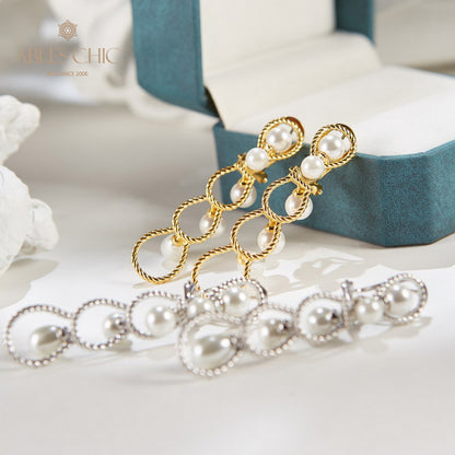 Boucles d'oreilles lustre en perles et chaîne en corde, 6136