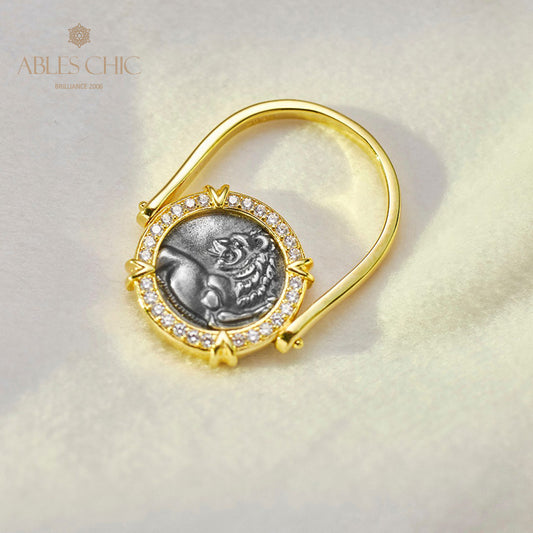 Bague à monnaie à rabat avec lion grec 5983