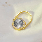 Bague à monnaie à rabat avec lion grec 5983