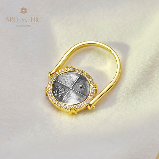 Bague à monnaie à rabat avec lion grec 5983