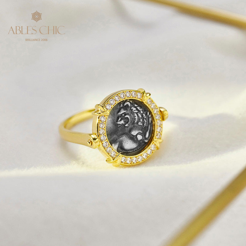 Bague à monnaie à rabat avec lion grec 5983
