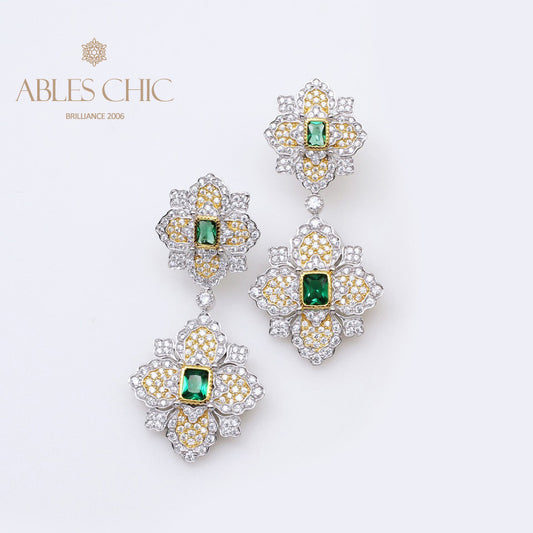 Boucles d'oreilles florales trèfle émeraude 5057