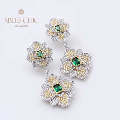 Boucles d'oreilles florales trèfle émeraude 5057
