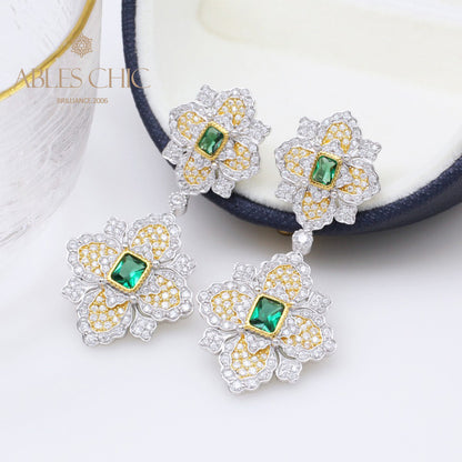 Boucles d'oreilles florales trèfle émeraude 5057