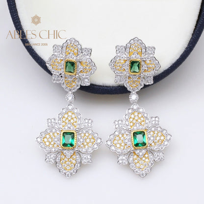 Boucles d'oreilles florales trèfle émeraude 5057