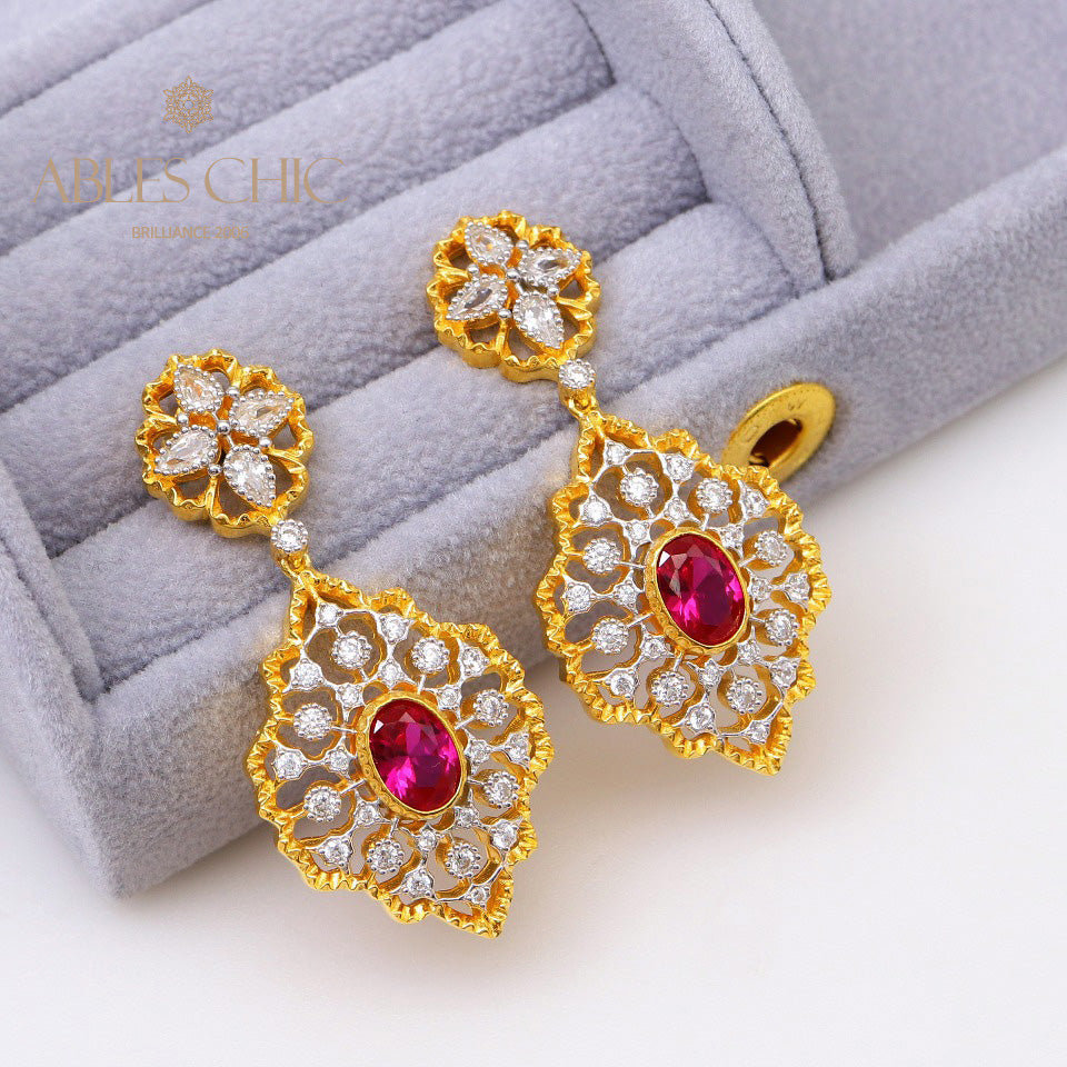 Boucles d'oreilles florales en nid d'abeille détaillées 5117