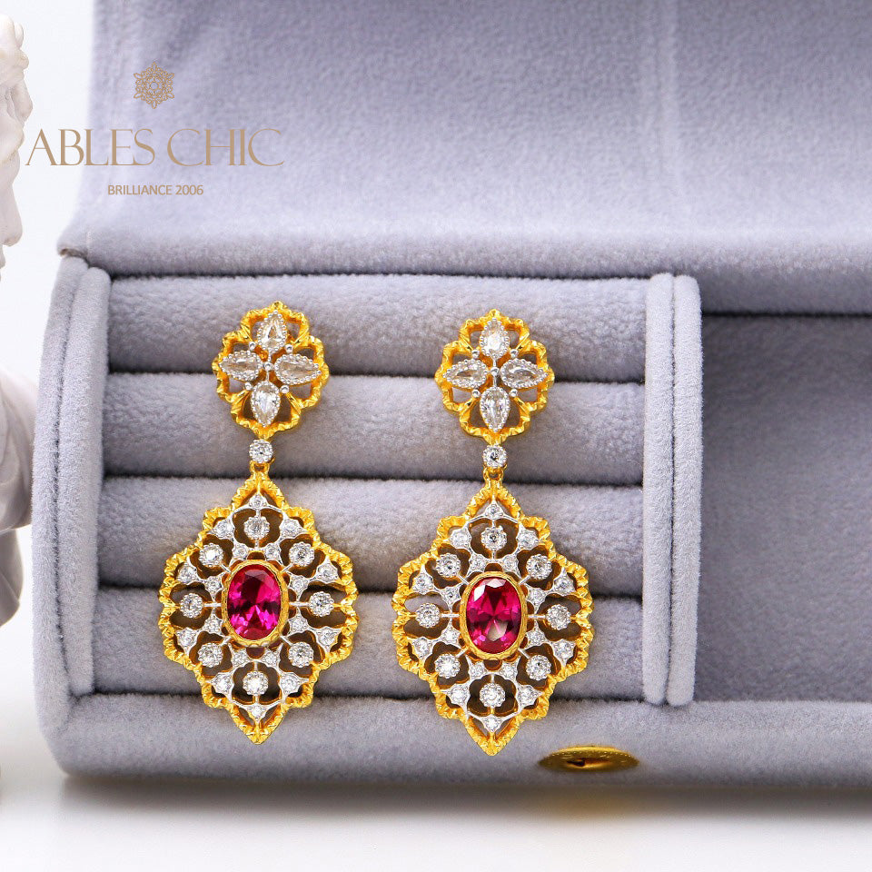 Boucles d'oreilles florales en nid d'abeille détaillées 5117