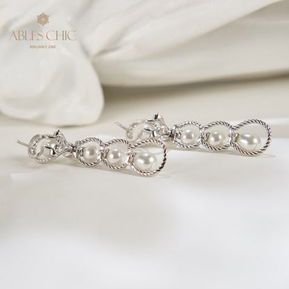 Boucles d'oreilles lustre en perles et chaîne en corde, 6136