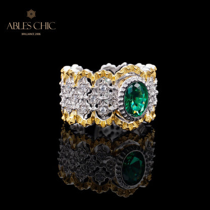 Bague florale en dentelle émeraude 6071