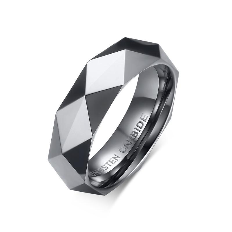 High Polished Tungsten Faceted Engagement Ring Diamond Cut Band Wholesale 6mm - Ables Mall