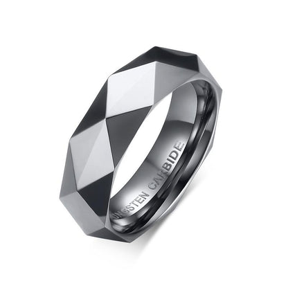High Polished Tungsten Faceted Engagement Ring Diamond Cut Band Wholesale 6mm - Ables Mall