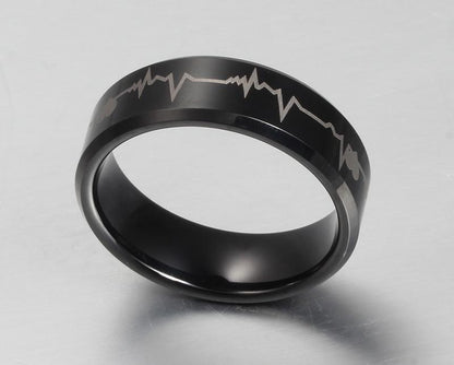 Black Tungsten Engagement Band Heart Beat Wedding Ring Wholesale 8mm - Ables Mall