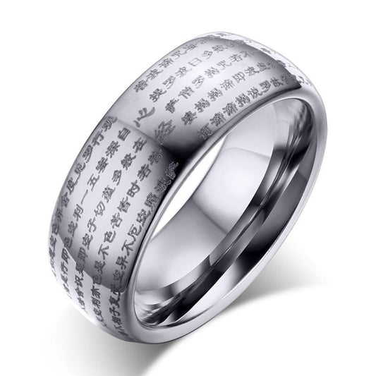 Gold Tungsten Sutra Band Buddhism Scripture Ring Wholesale Plated 8mm - Ables Mall