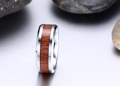 White Tungsten Engagement Ring Walnut Wood Inlay Band Wholesale 8mm - Ables Mall