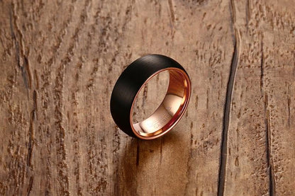 Black And Rose Gold Tungsten Engagement Band Dome Ring Wholesale Plated 8mm - Ables Mall