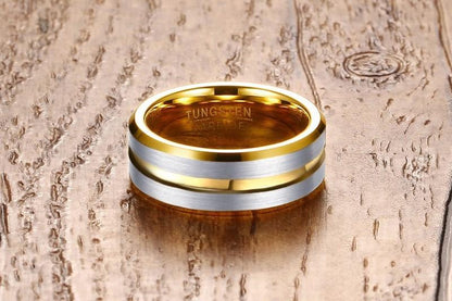 Gold Groove Tungsten Engagement Band Solid Men Ring Wholesale Plated 8mm - Ables Mall