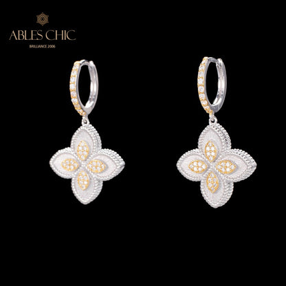 Boucles d'oreilles trèfle à motif en tissu 6125