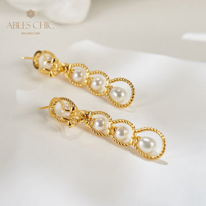 Boucles d'oreilles lustre en perles et chaîne en corde, 6136