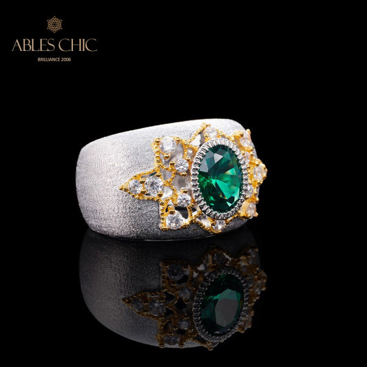 Bague soyeuse fleur d'émeraude 6067