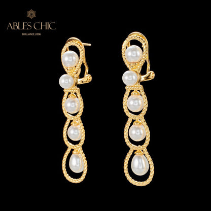 Boucles d'oreilles lustre en perles et chaîne en corde, 6136
