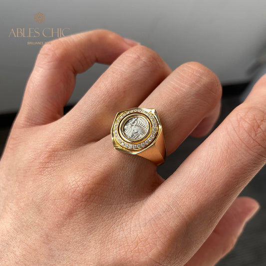 Bague pièce de monnaie lion rugissant