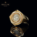 Bague pièce de monnaie lion rugissant