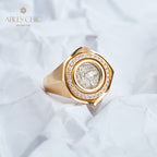 Bague pièce de monnaie lion rugissant