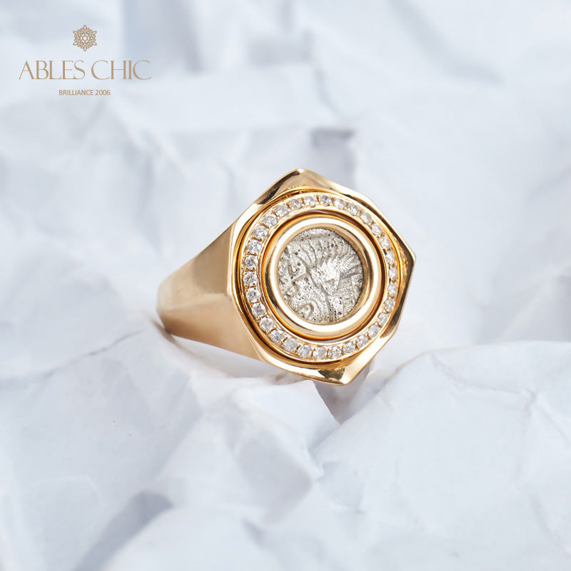 Bague pièce de monnaie lion rugissant