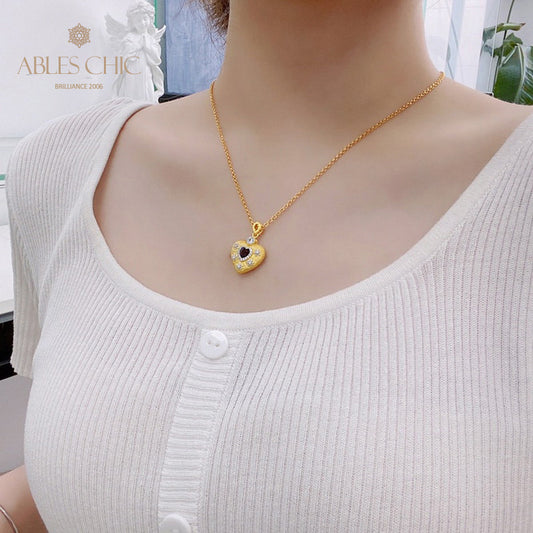 Collier à breloques en forme de cœur à motif en tissu 5849