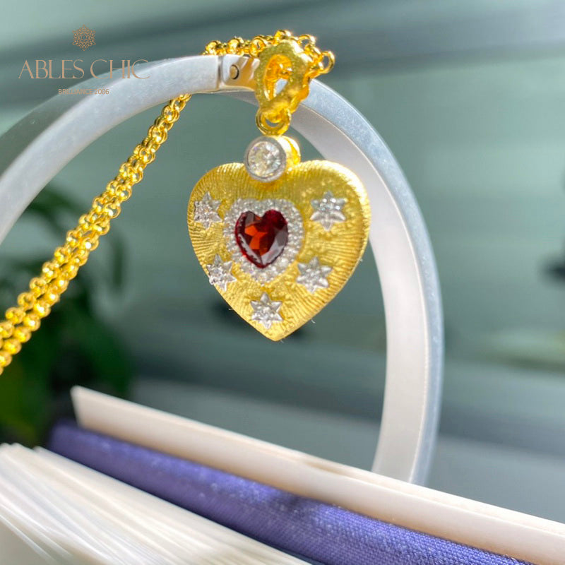 Collier à breloques en forme de cœur à motif en tissu 5849